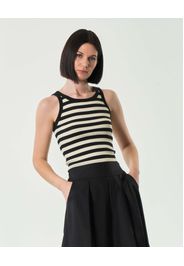 Tank top bianco a righe nere in viscosa e cotone a costine