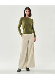 Pantaloni avorio Hlo! dalla linea a palazzo in velluto a coste con elastico in vita