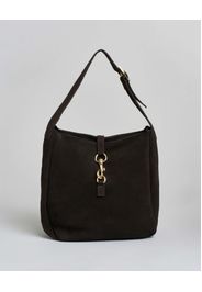 Hobo bag Hlo! color testa di moro in suede con chiusura a moschettone