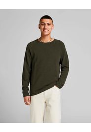 Maglia verde militare in cotone punto pepe con scollo a giro e maniche raglan