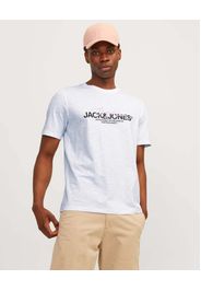 T-shirt bianca mezza manica in puro cotone fiammato con logo stampato davanti