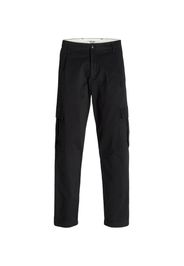 Pantaloni cargo neri tapered-fit in cotone stretch con pince in vita