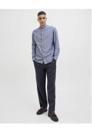 Camicia alla coreana color denim comfort-fit in cotone e lino