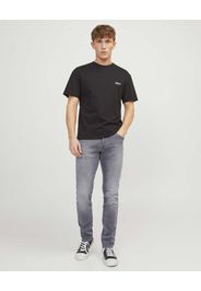 Jeans slim a vita bassa grigio in cotone stretch stone washed con schiariture e baffature