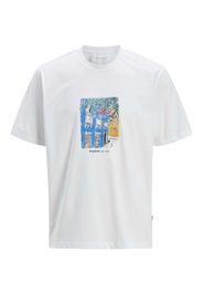 T-shirt bianca mezza manica in jersey puro cotone con grafica dipinto stampata sul davanti
