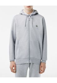 Felpa Lacoste grigia con cappuccio e chiusura zip con logo ricamato sul petto