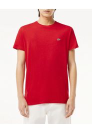 T-shirt Lacoste rossa in pima cotton con logo coccodrillo verde