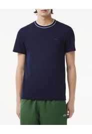 T-shirt Lacoste blu mezza manica in piquè di cotone stretch con bordino bianco sul collo