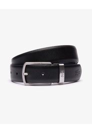 Cintura set regalo nera Lacoste in pelle martellata con doppia fibbia in metallo argento e brunito