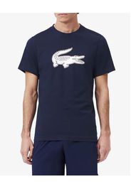 T.shirt blu mezza manica in jersey tecnico con maxi logo coccodrillo bianco