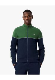 Felpa Lacoste color block verde e blu con piping porta logo e chiusura zip