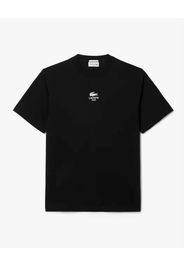 T-shirt Lacoste nera in jersey di cotone pesante con stampa logo davanti