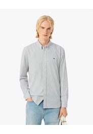 Camicia bianca a righe verdi Lacoste in cotone pinpoint con collo button down