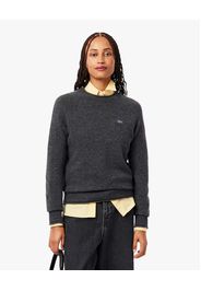 Maglia grigia Lacoste in pura lana con scollo tondo e logo tono su tono cucito sul petto