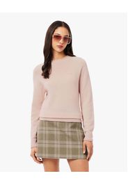 Maglia rosa Lacoste in pura lana con scollo tondo e logo tono su tono cucito sul petto