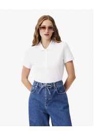 Polo bianca Lacoste in piqué di cotone stretch