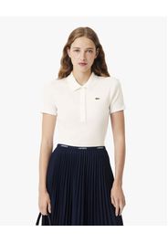 Polo color avorio Lacoste in cotone a costine slim fit