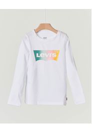 T-shirt bianca manica lunga con logo batwing multicolor glitter 3-8 anni
