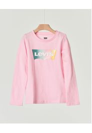 T-shirt rosa manica lunga con logo batwing multicolor glitter 3-8 anni