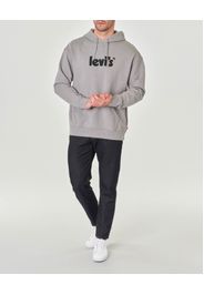 Felpa grigia over con cappuccio e tasche a marsupio con logo scritta centrale