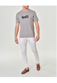 T-shirt grigia mezza manica over con logo scritta centrale