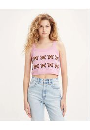 Crop top in maglia rosa di misto cotone con farfalle jacquard ricamate