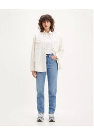 Jeans mum fit blu super stone washed in cotone stretch