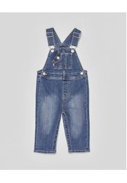 Salopette in denim di cotone lavaggio medio stone washed con bretelle e tascone frontale 6-12 mesi
