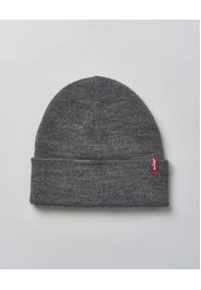 Berretto Levi's grigio con risvolto e piccola etichetta rossa porta logo