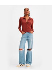 Jeans bootcut a vita alta in puro cotone lavaggio chiaro con strappi alle ginocchia