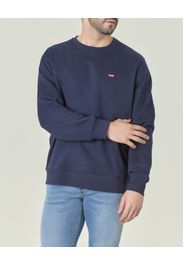 Felpa girocollo Levi's blu in puro cotone con mini logo batwig rosso ricamato sul petto