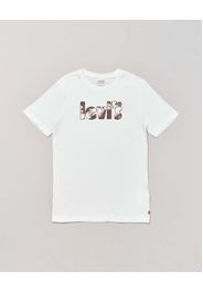 T-shirt bianca in cotone a mezza manica con stampa logo camouflage 10-16 anni