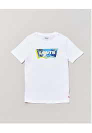 T-shirt bianca in cotone a mezza manica con logo batwing 3D in grafica montagna azzurra 10-16 anni