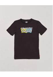 T-shirt nera in cotone a mezza manica con stampa logo batwing 3D in grafica racing 10-16 anni