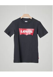 T-shirt Levi's nera mezza manica con logo batwing rosso