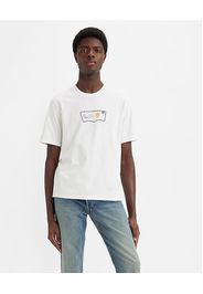 T-shirt bianca mezza manica con logo batwing e scritta multicolor ricamati sul petto