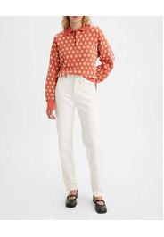 Mom jeans in puro cotone color ecrù a vita alta