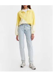 Mom jeans in puro cotone a vita alta lavaggio chiaro bleach washed