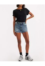 Shorts 501® a vita alta blu stone washed in cotone con orli sfrangiati