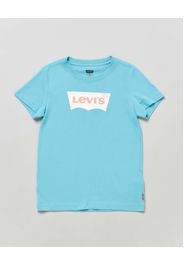 T-shirt azzurra a maniche corte con logo batwing bianco e arancione