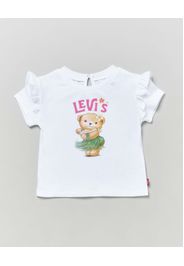 T-shirt bianca in cotone a maniche corte con stampa orsetta Hawaiana