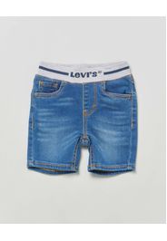 Bermuda in denim di cotone stretch a lavaggio medio con fascia elastica grigia logata