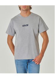 T-shirt grigia relaxed fit con stampa logo davanti e grafica floreale sul retro