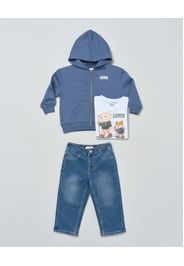 Completo a tre pezzi blu con stampa animaletti