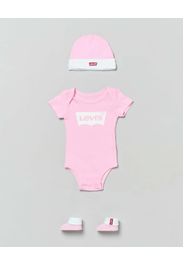 Set a tre pezzi in cotone rosa e bianco