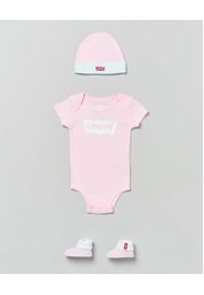 Set a tre pezzi in cotone cipria e bianco