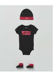 Set a tre pezzi in cotone nero e rosso