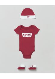 Set a tre pezzi in cotone rosso e bianco