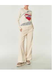 Pantaloni color panna in cotone dalla linea wide in velluto a righe