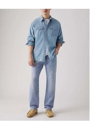 Jeans 555 Relaxed Straight lavaggio chiaro super stone washed in cotone e lino